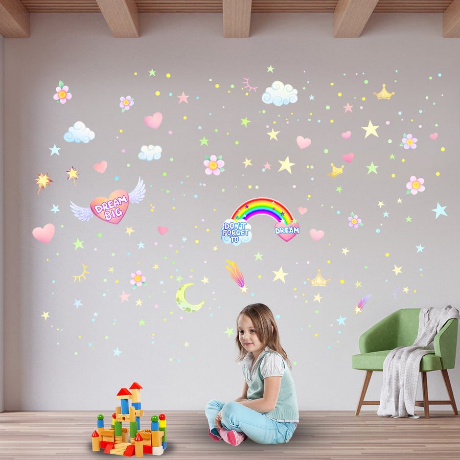 Rainbow heart star glow in the dark wall decor