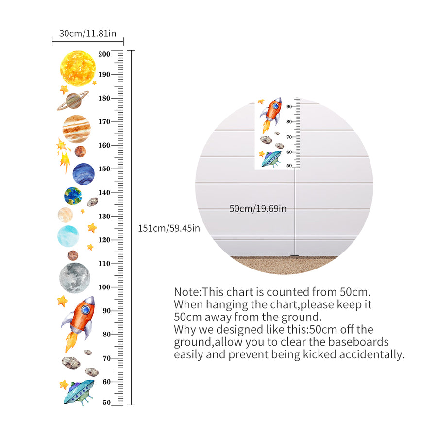 Solar system planets kids height measurement ruler chart sticker